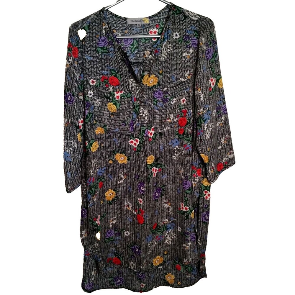 Figueroa & Flower Tunic Floral Print SZ Medium 3/4 Sleeve Bohemian